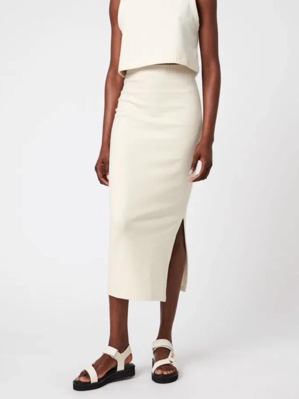 All Saints Cream Stretch Cotton Blend Pencil Skirt Size 12